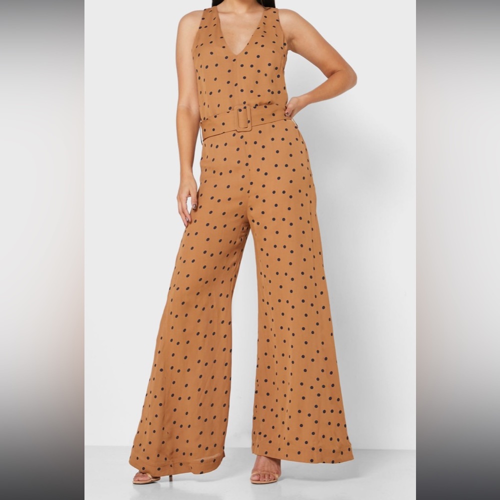 Brown/navy polka dot jump suit